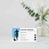 Maldienste | Maler am Arbeitsplatz blau Visitenkarte (Stehend Vorderseite)