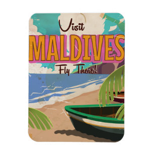 Maldiven-Insel-Vintage-Reiseposter-Kunst. Magnet