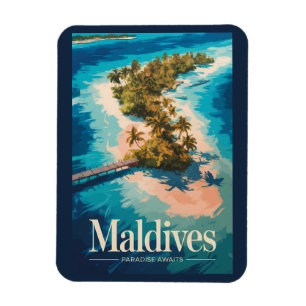 Maldiven-Landschaftsillustration Reise Kunst Vinta Magnet