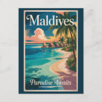 Maldiven-Strand-Illustration Reise Kunst Vintage