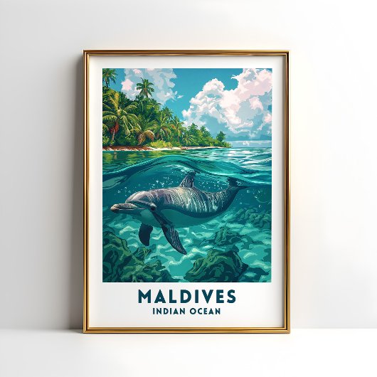 Maldives-Delfin-Reiseposter-Wandkunst Poster
