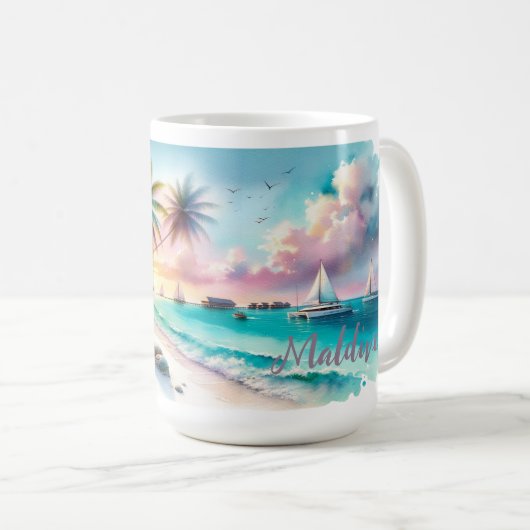 Maldives Luxus Sketch Wasserfarbe | Kaffeetasse (VorderseiteRechts)