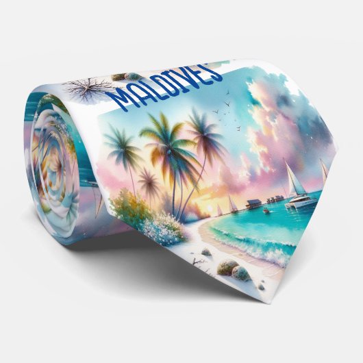 Maldives Luxus Sketch Wasserfarbe | Krawatte (Gerollt)