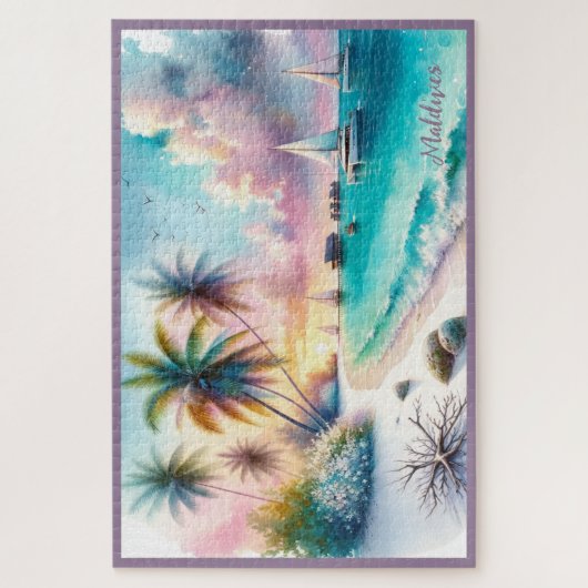 Maldives Luxus Sketch Wasserfarbe | Puzzle (Vertikal)