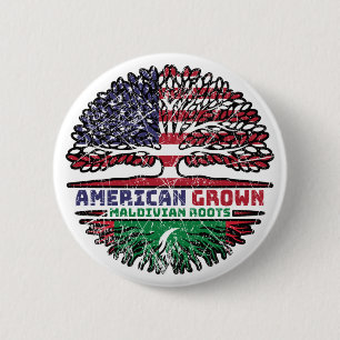 Maldives Maldivian American USA Tree Roots Flag Button