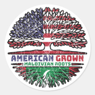 Maldives Maldivian American USA Tree Roots Flag Runder Aufkleber