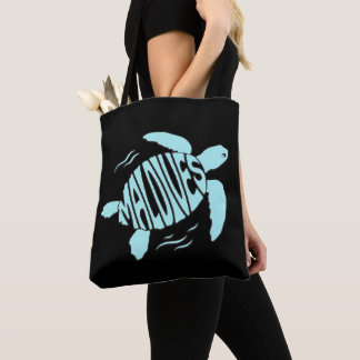 Maldives Sea Turtle - Tropical Blue Typography Tasche
