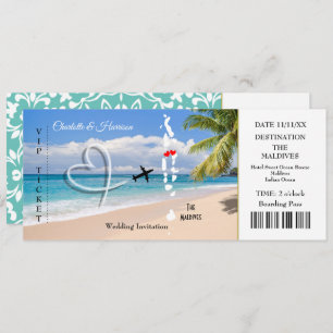 Maldives Ticket Boarding Pass Wedding Destination Einladung
