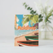 Maldives Vintage Reiseplakat Postkarte (Stehend Vorderseite)