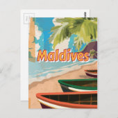 Maldives Vintage Reiseplakat Postkarte (Vorne/Hinten)