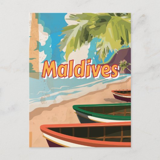 Maldives Vintage Reiseplakat Postkarte (Vorderseite)
