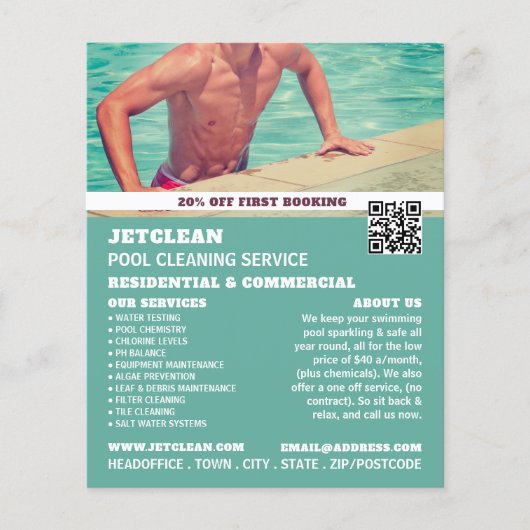Male Bather Portrait, Swimming Pool Cleaning Flyer (Vorne)
