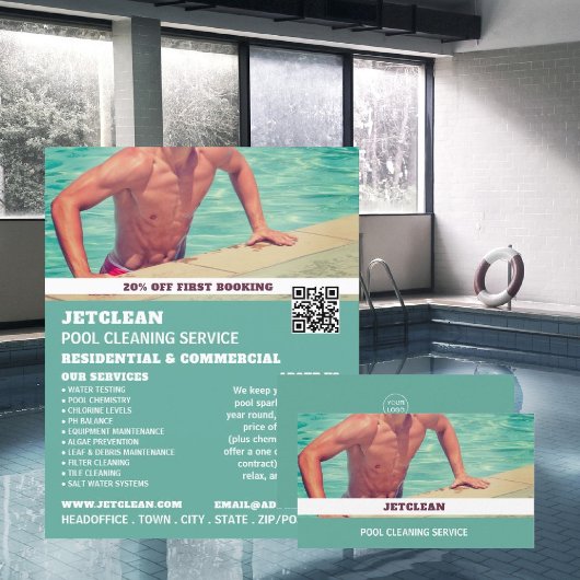 Male Bather Portrait, Swimming Pool Cleaning Flyer