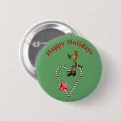 Male Elf Candy Cane Herz Weihnachtsfeiertag Button (Vorne & Hinten)
