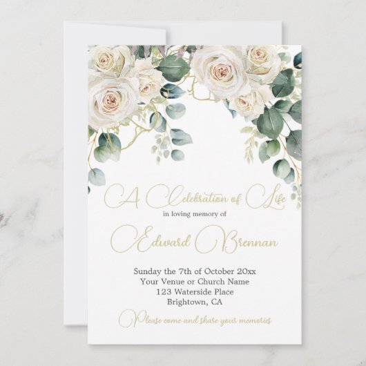 Male Funeral Gedenkstätte Foto Elegantes Blumenmus Einladung (Vorderseite)