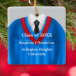 Male Grad Gown Blue and Red Ornament