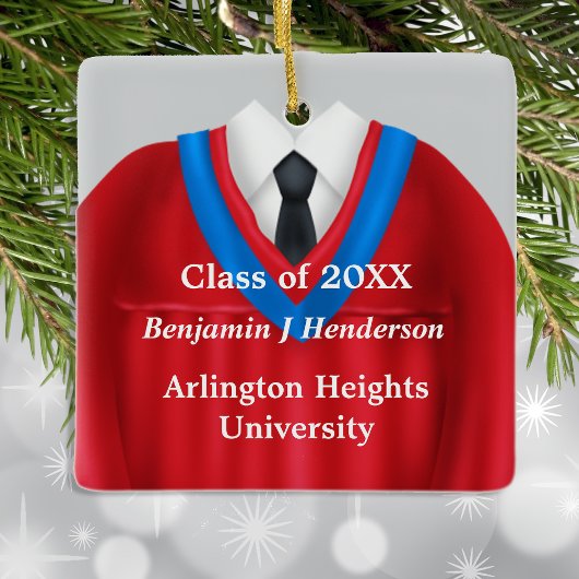 Male Grad Gown Red and Blue Ornament
