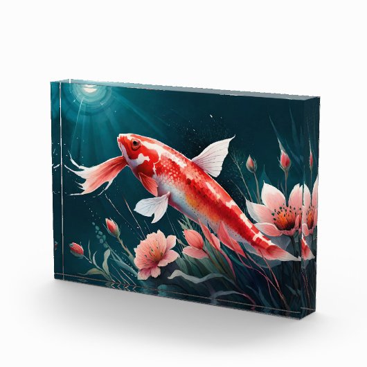 Male Koi Fish Zeichne japanischen Art Koi Fischtei Fotoblock (Rechts)