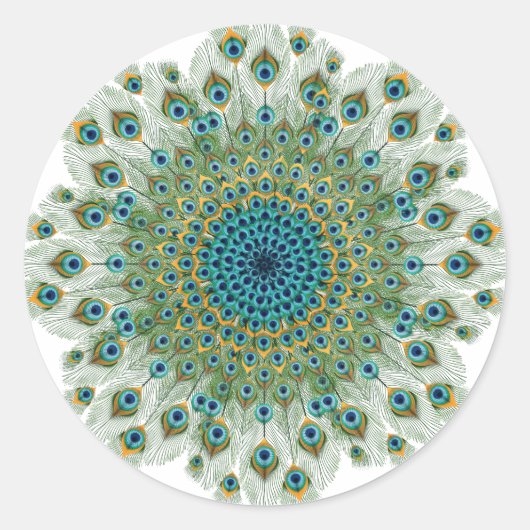 Male Peacock Colorful Mandala Runder Aufkleber (Vorderseite)