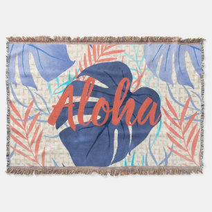 Maleah Monstera Tropical Hawaiian Watercolor- Blau Decke