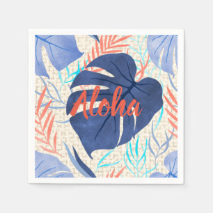 Maleah Monstera Tropical Hawaiian Watercolor- Blau Serviette