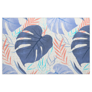 Maleah Monstera Tropical Hawaiian Watercolor- Blau Stoff