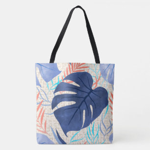 Maleah Monstera Tropical Hawaiian Watercolor- Blau Tasche