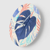 Maleah Monstera Tropical Hawaiian Watercolor- Blue Große Wanduhr (Winkel)