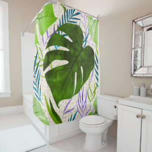 Maleah Monstera Tropical Hawaiian Watercolor-Green Duschvorhang
