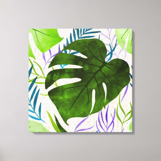 Maleah Monstera Tropical Hawaiian Watercolor-Green Leinwanddruck (Vorderseite)