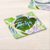 Maleah Monstera Tropical Hawaiian Watercolor-Green Rechteckiger Pappuntersetzer (angewinkelt)