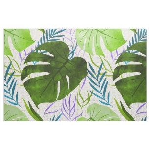 Maleah Monstera Tropical Hawaiian Watercolor-Green Stoff