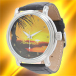 Malecon Sunset 2441 Armbanduhr<br><div class="desc">Malerei "Malecon Sunset 2441" Sammlung Die Vintage Lederuhr der Männer ist ein großartiges Uhrwerk, das niemals außer Mode kommt. Ideal für formelle und lustige Anlässe. Personalisieren Sie die Produktseite oder klicken Sie auf die Schaltfläche "Anpassen", um weitere Designoptionen zu erhalten. Das Design entstand aus meinem Bild "Malecon Sunset 2441", das...</div>
