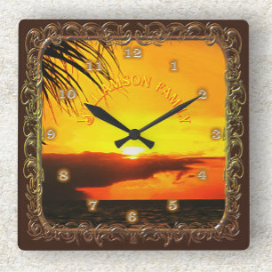 Malecon Sunset 2441 Quadratische Wanduhr