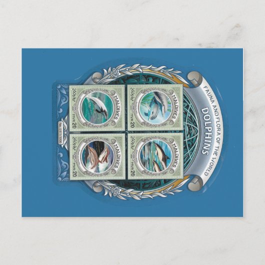 Malediven Briefmarke Delphine Postkarte (Vorderseite)