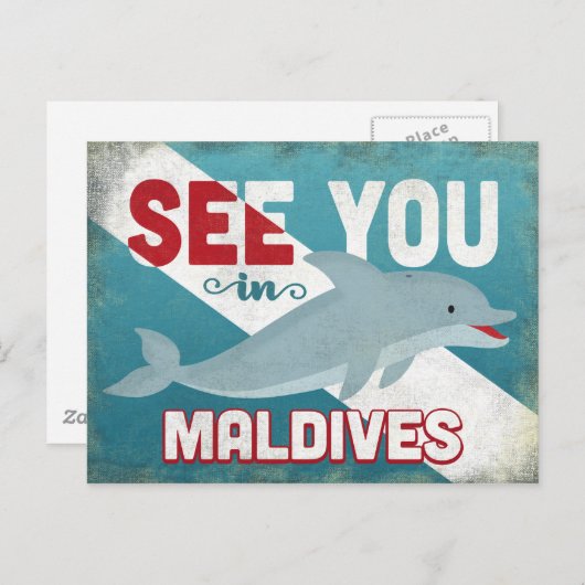 Malediven Dolphin - Retro Vintage Reise Postkarte (Vorne/Hinten)