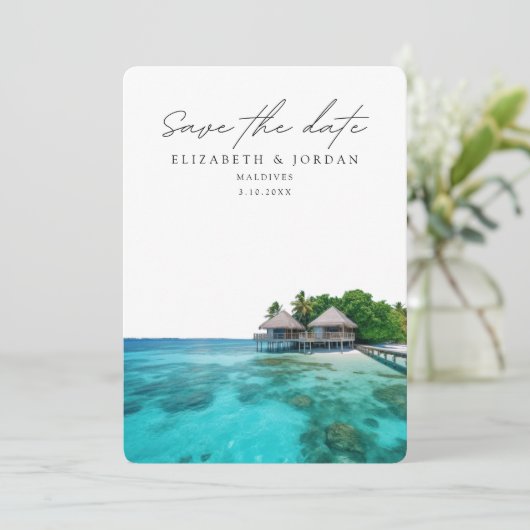 Malediven Foto Save the Date Hochzeit Einladung (Stehend Vorderseite)
