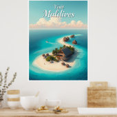 Malediven – Korallenatoll im Vintage-Stil Poster (Küche)