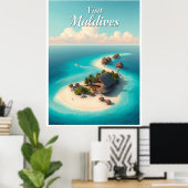 Malediven – Korallenatoll im Vintage-Stil Poster (Heimbüro)