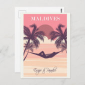 Malediven Pink Vintag Beach Travel Postkarte (Vorne/Hinten)