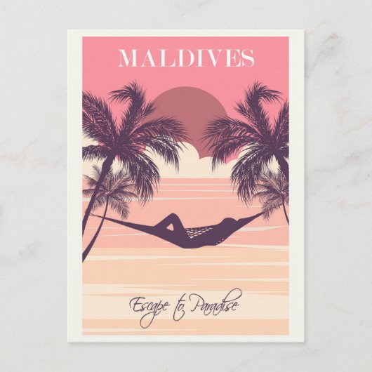 Malediven Pink Vintag Beach Travel Postkarte (Vorderseite)