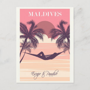 Malediven Rosa Vintage Strand Reise Postkarte