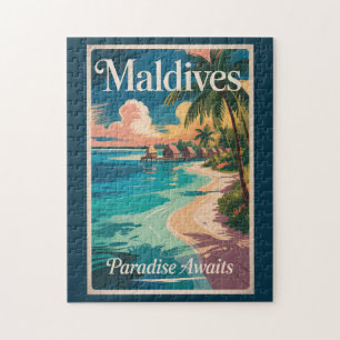 Malediven-Strand-Illustration Reise Kunst Vintage Puzzle