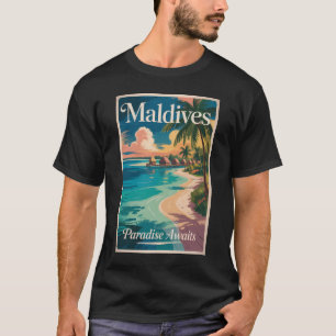 Malediven-Strand-Illustration Reise Kunst Vintage T-Shirt