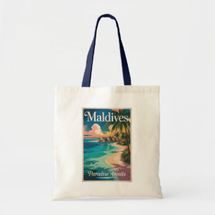 Malediven Strand Illustration Reise Kunst Vintage Tragetasche