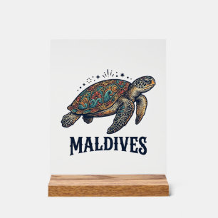 Malediven Vintage Meeresschildkröte Reise-Shirt De Acrylschild