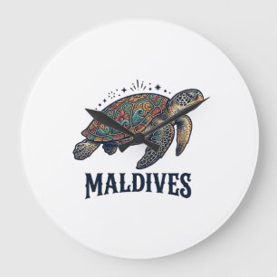 Malediven Vintage Meeresschildkröte Reise-Shirt De Große Wanduhr