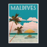 Malediven Vintage Reise durch den tropischen Stran Postkarte<br><div class="desc">Vintag,  Retro,  Reisen,  modern,  Aquarell,  Classic,  Malediven,  Tropical Beach Ocean,  Insel,  Karibik, </div>