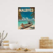 Malediven Vintager tropischer Strand - Ozeanreisen Poster (Küche)