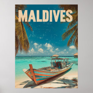 Malediven Vintager tropischer Strand - Ozeanreisen Poster